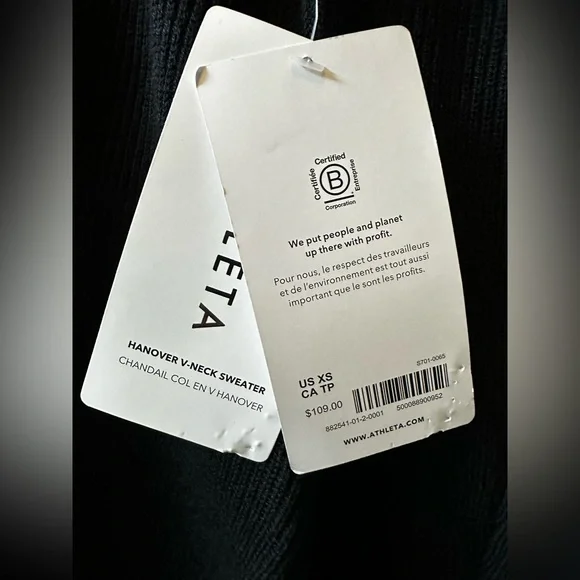 NWT ATHLETA Hanover V-Neck Black Ribbed Sweater-Size XS - Picture 8 of 11